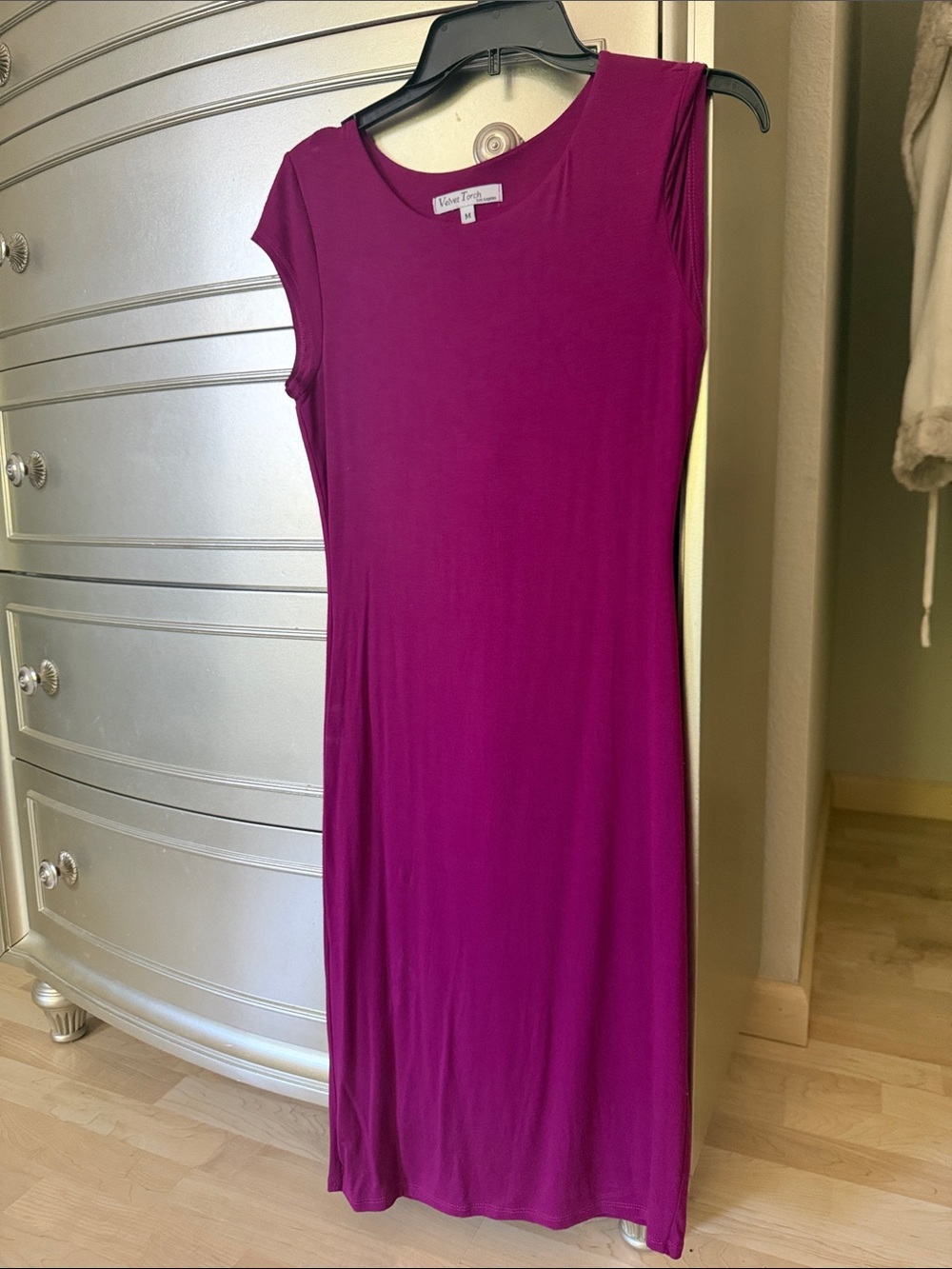 Magenta Cap-Sleeve Midi Dress